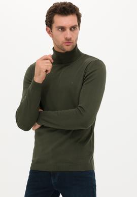 Haki Slim Fit Balıkçı Yaka Basic Triko Kazak