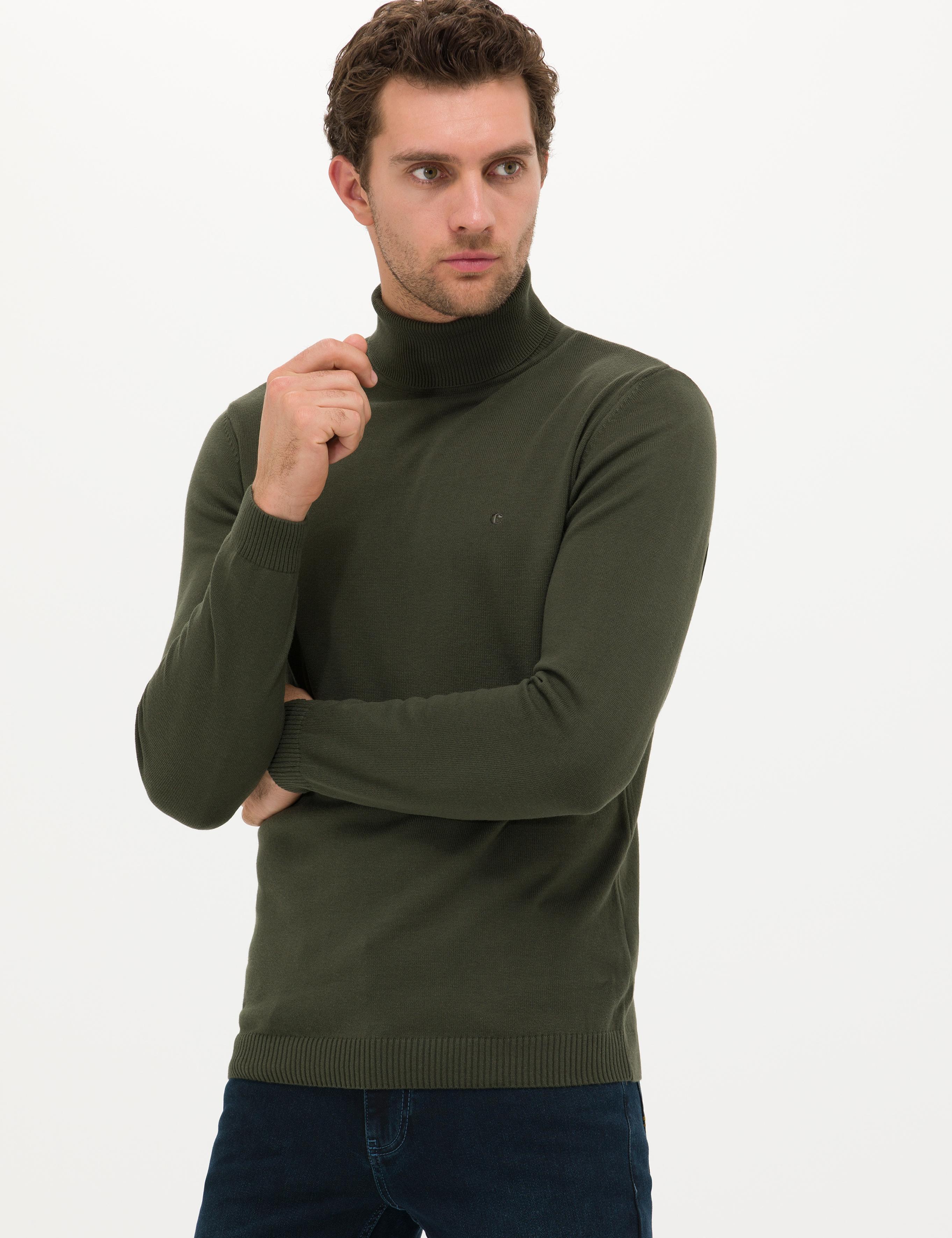 Haki Slim Fit Balıkçı Yaka Basic Triko Kazak - 50257385037