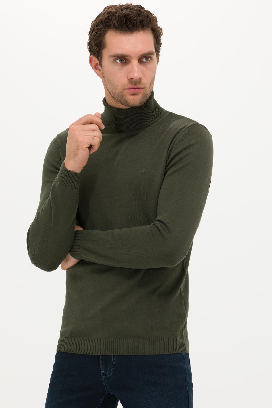 Haki Slim Fit Balıkçı Yaka Basic Triko Kazak - 50257385037