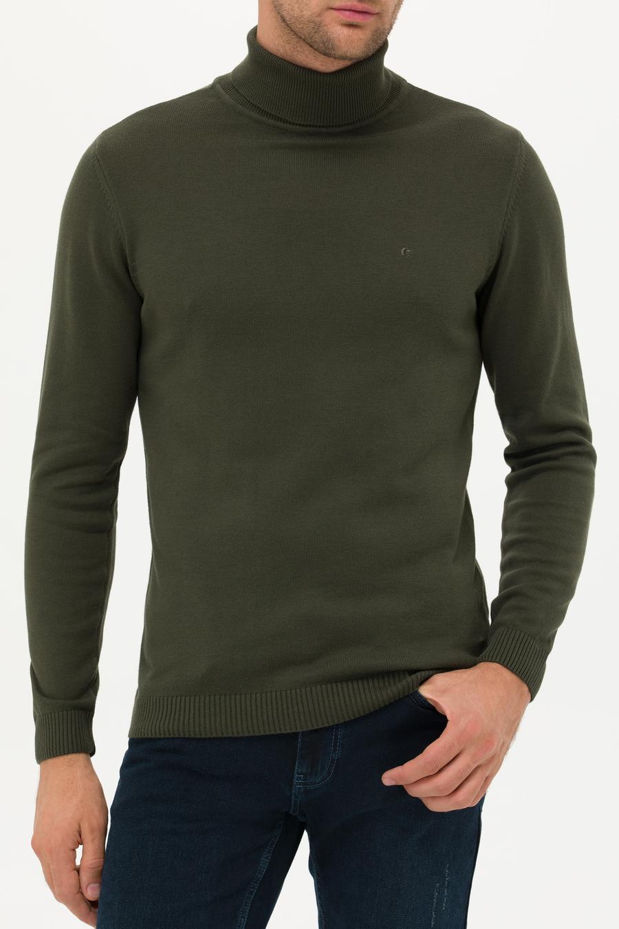 Haki Slim Fit Balıkçı Yaka Basic Triko Kazak - 50257385037