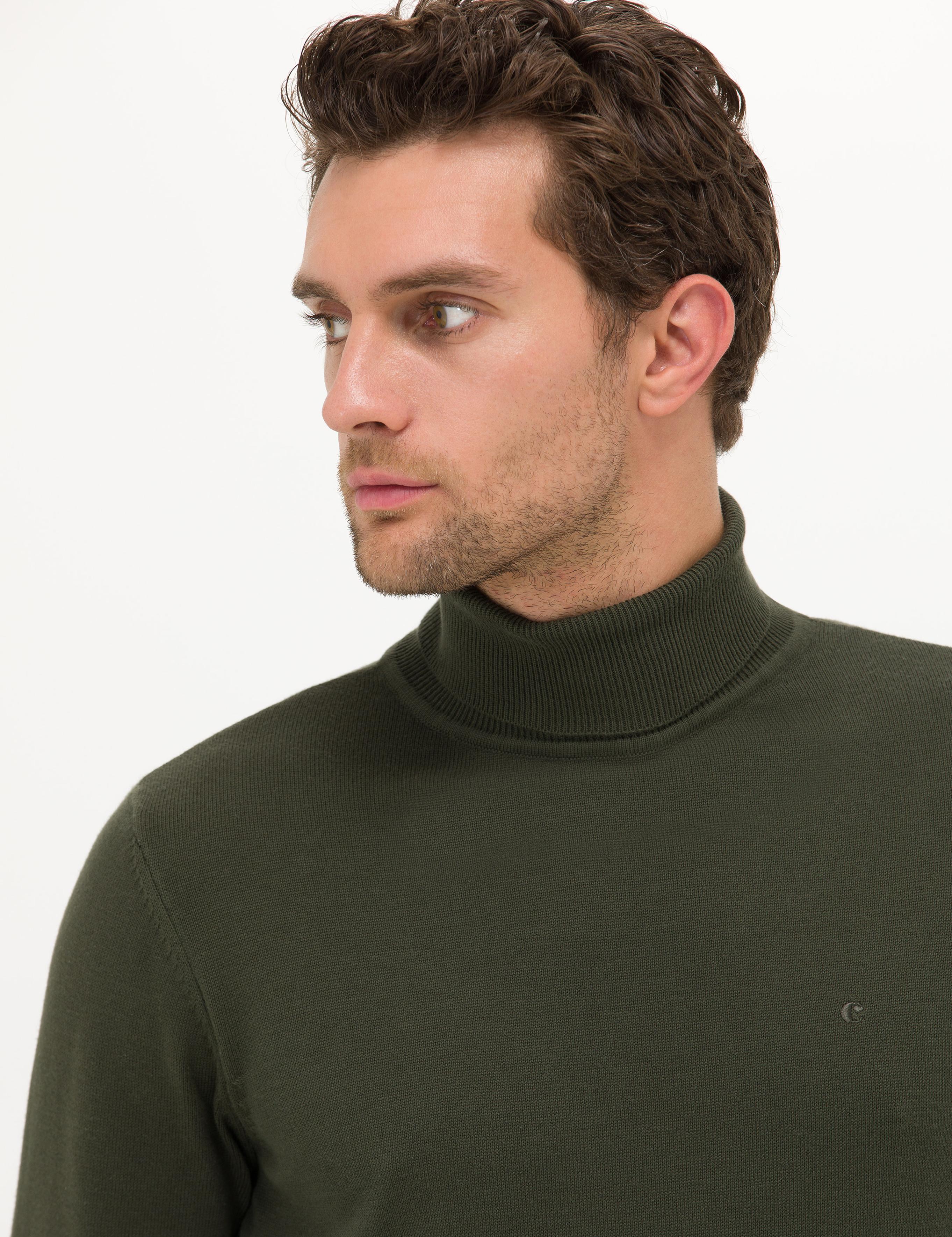 Haki Slim Fit Balıkçı Yaka Basic Triko Kazak - 50257385037