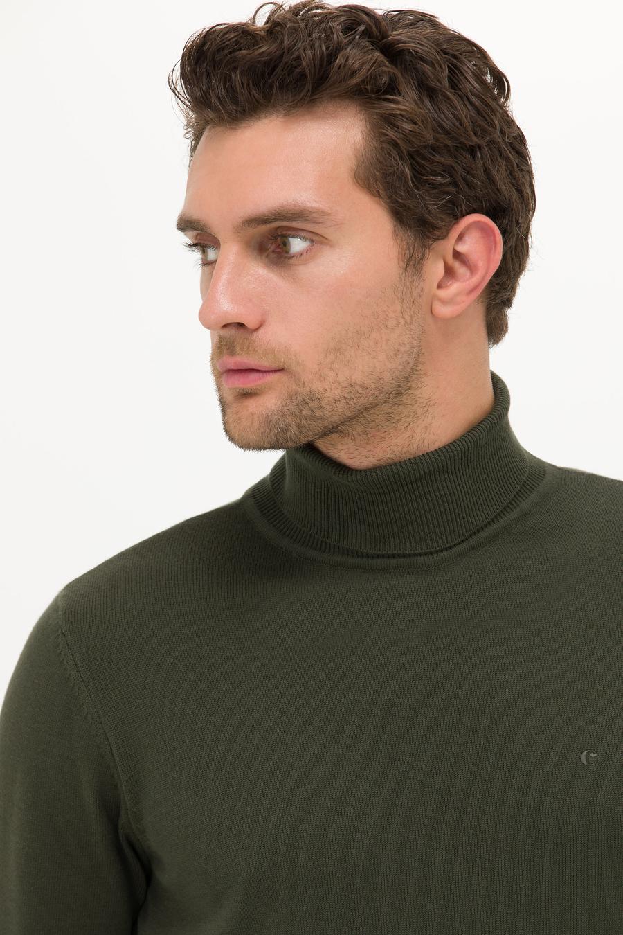 Haki Slim Fit Balıkçı Yaka Basic Triko Kazak - 50257385037