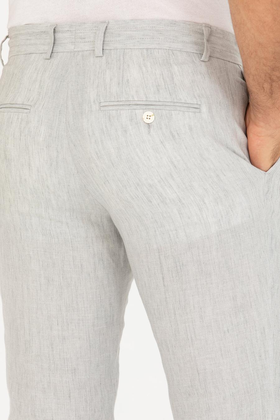 Açık Gri Slim Fit Beli Bağcıklı Keten Pantolon - 50268873006