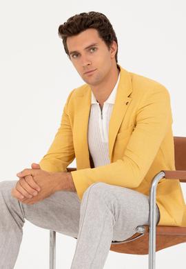 Sarı Slim Fit Yün Keten Karışımlı Ceket