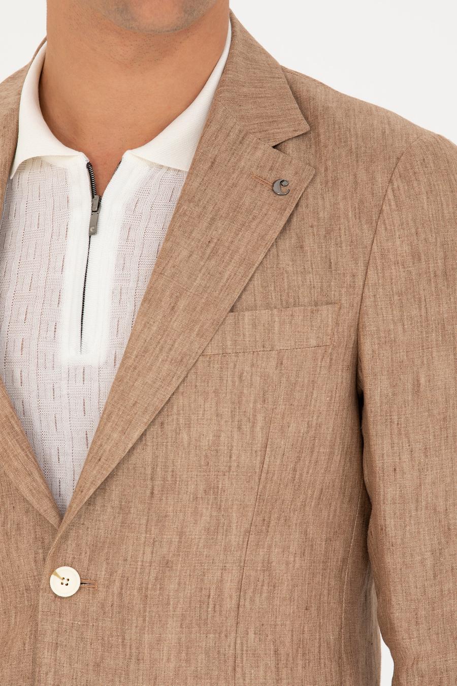 Kahverengi Slim Fit %100 Keten Ceket - 50268891038