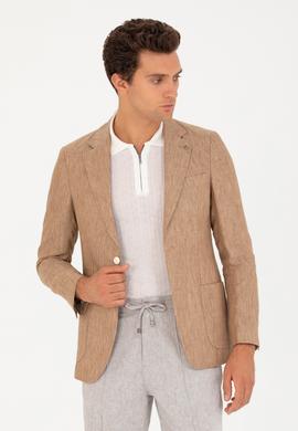 Kahverengi Slim Fit %100 Keten Ceket