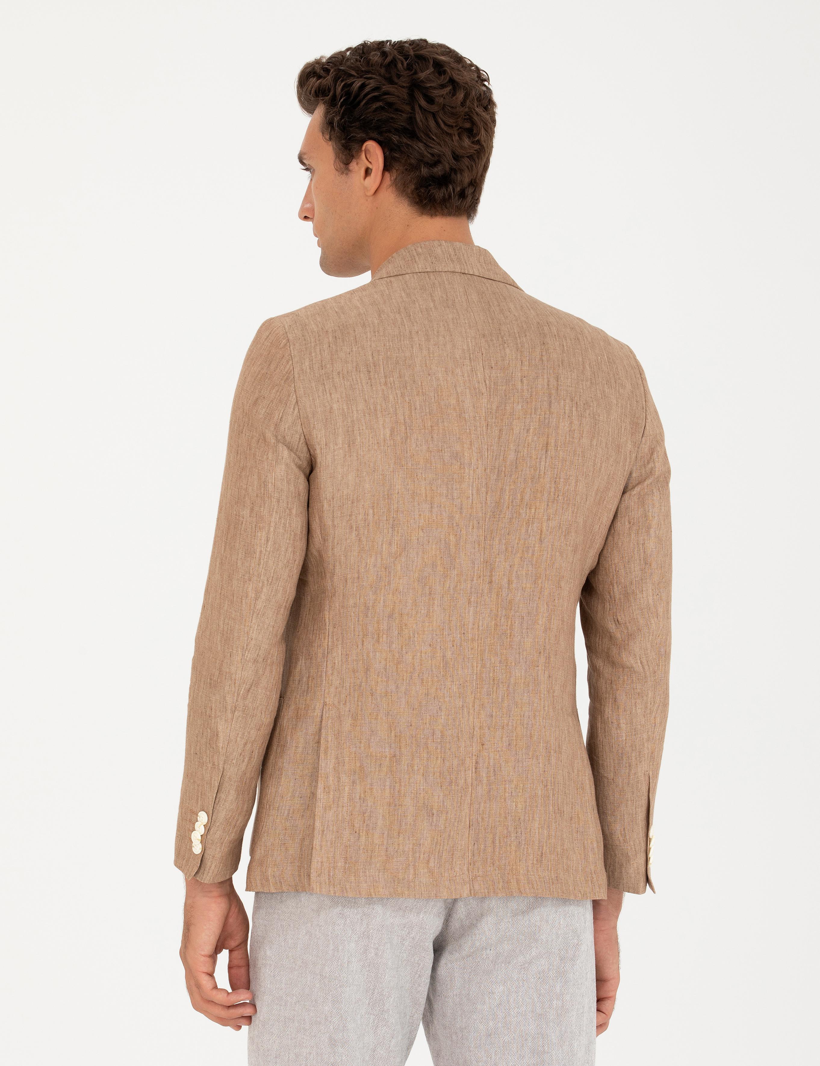 Kahverengi Slim Fit %100 Keten Ceket - 50268891038