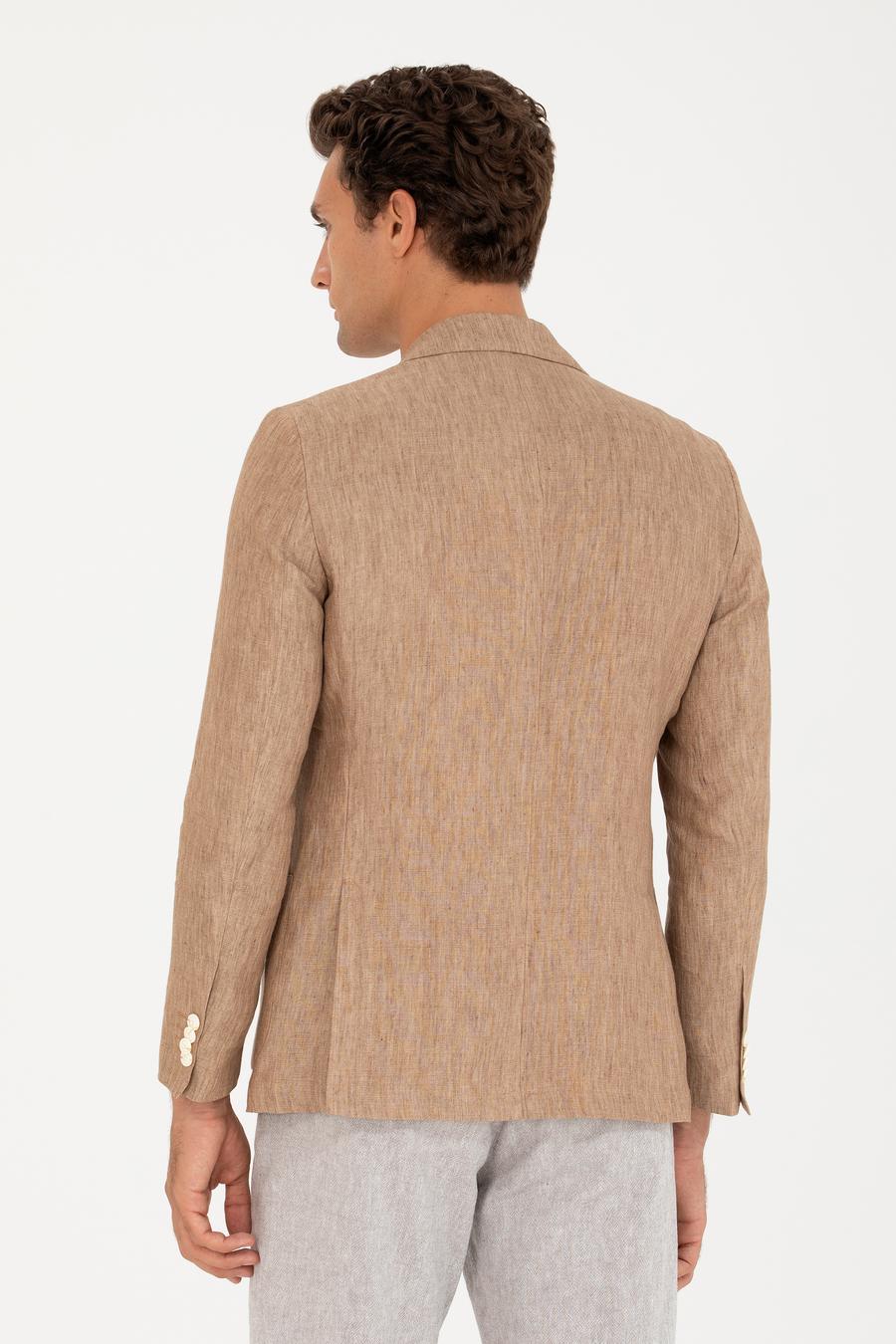 Kahverengi Slim Fit %100 Keten Ceket - 50268891038