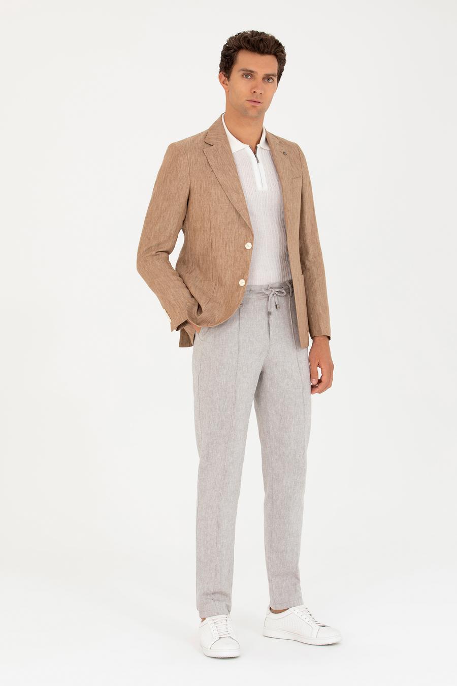 Kahverengi Slim Fit %100 Keten Ceket - 50268891038