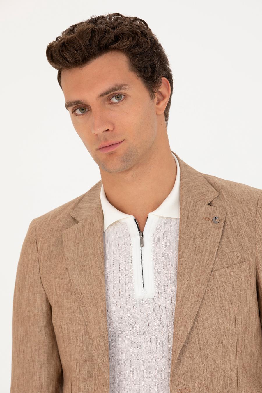 Kahverengi Slim Fit %100 Keten Ceket - 50268891038