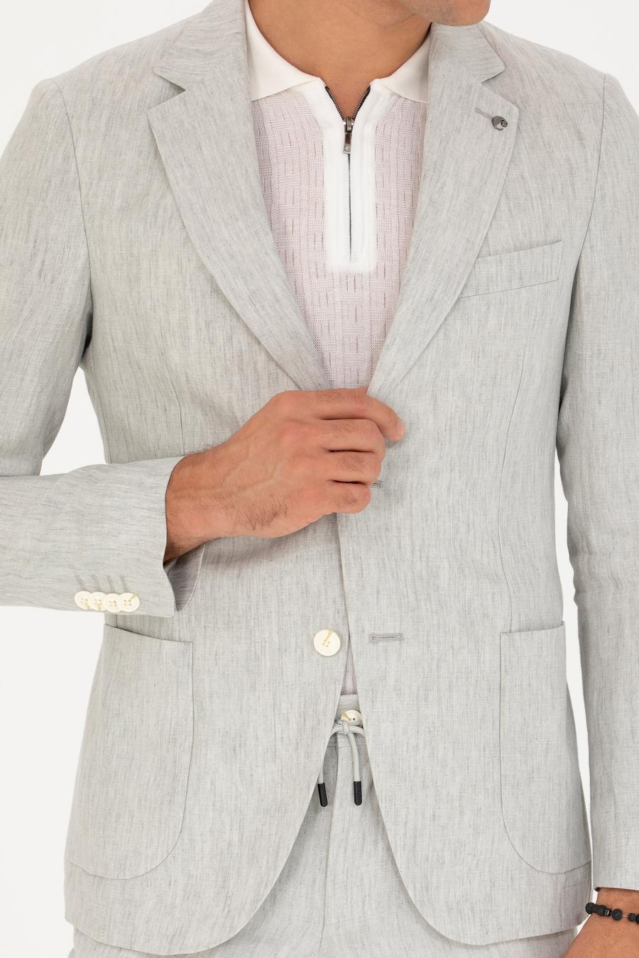 Açık Gri Slim Fit %100 Keten Ceket - 50268891173