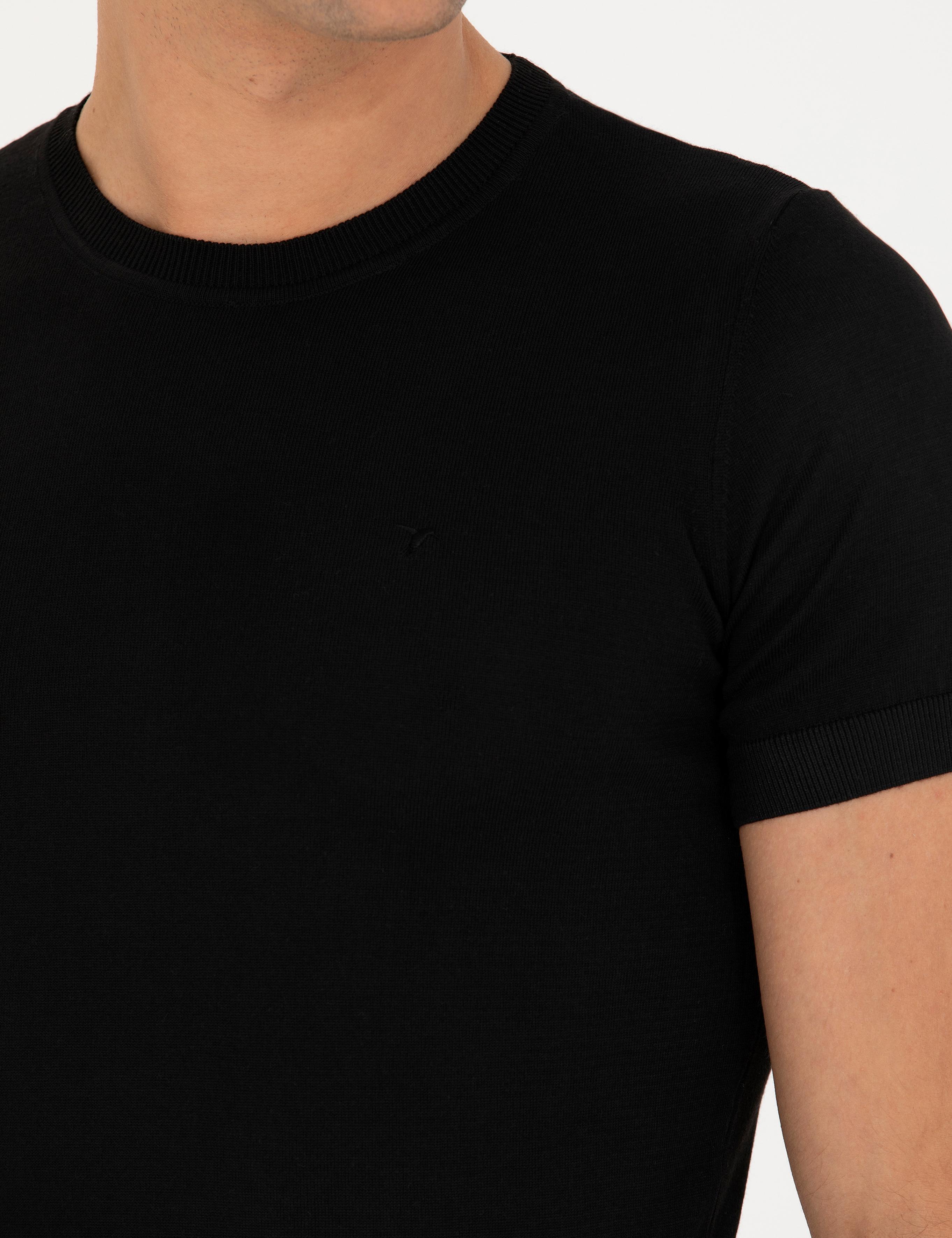 Siyah Slim Fit Bisiklet Yaka Triko T-Shirt - 50267842045