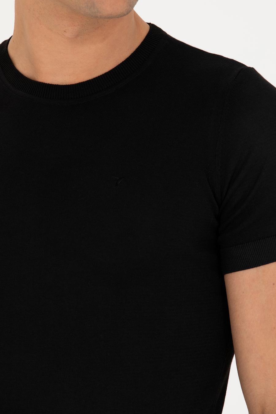 Siyah Slim Fit Bisiklet Yaka Triko T-Shirt - 50267842045