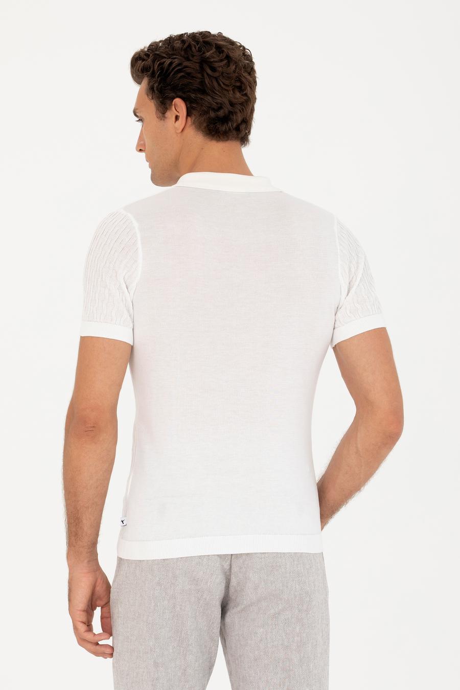 Beyaz Slim Fit Polo Yaka Triko T-Shirt - 50265894010