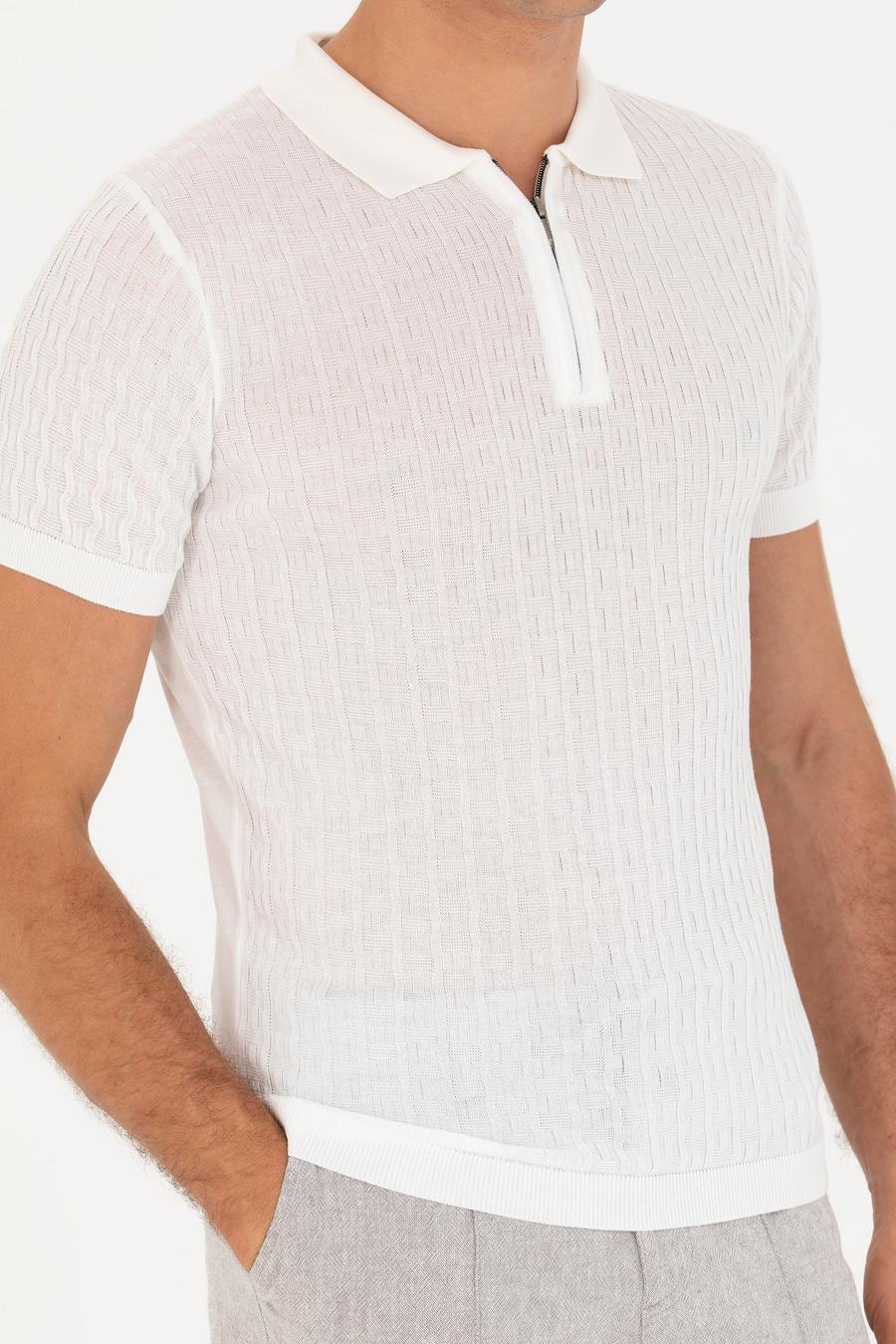Beyaz Slim Fit Polo Yaka Triko T-Shirt - 50265894010