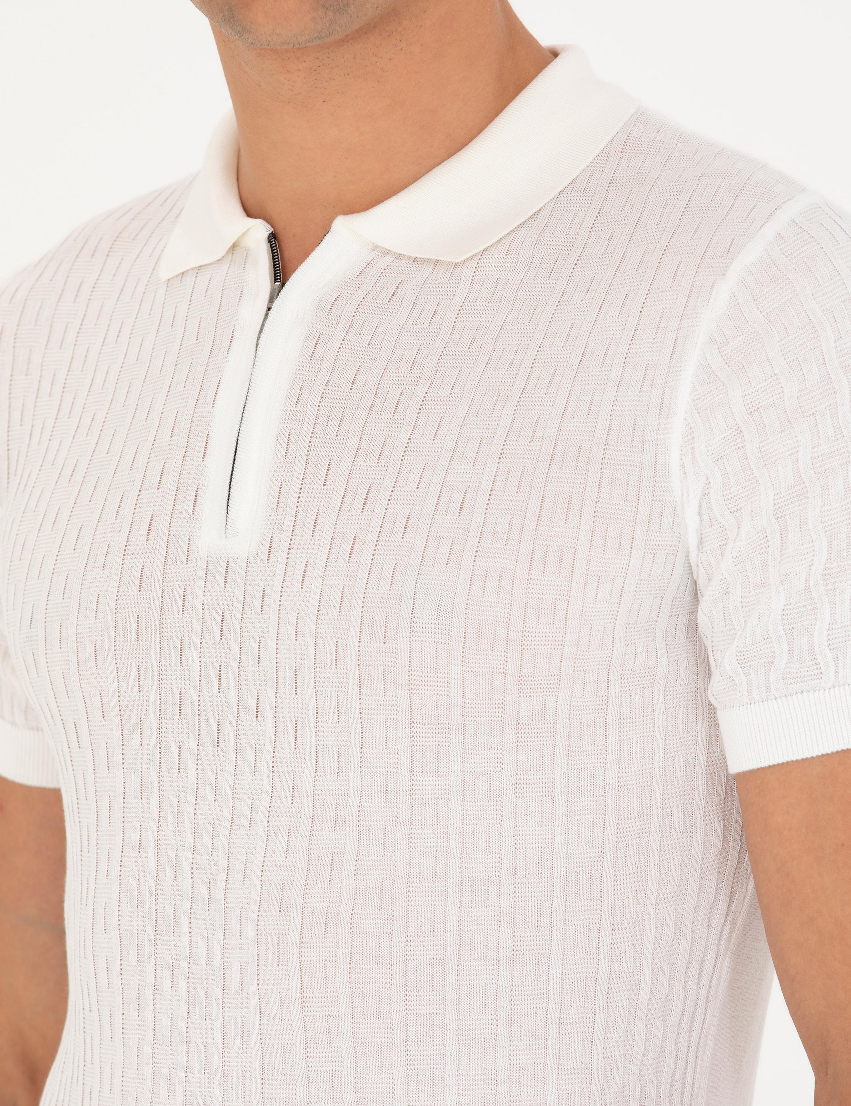 Beyaz Slim Fit Polo Yaka Triko T-Shirt - 50265894010