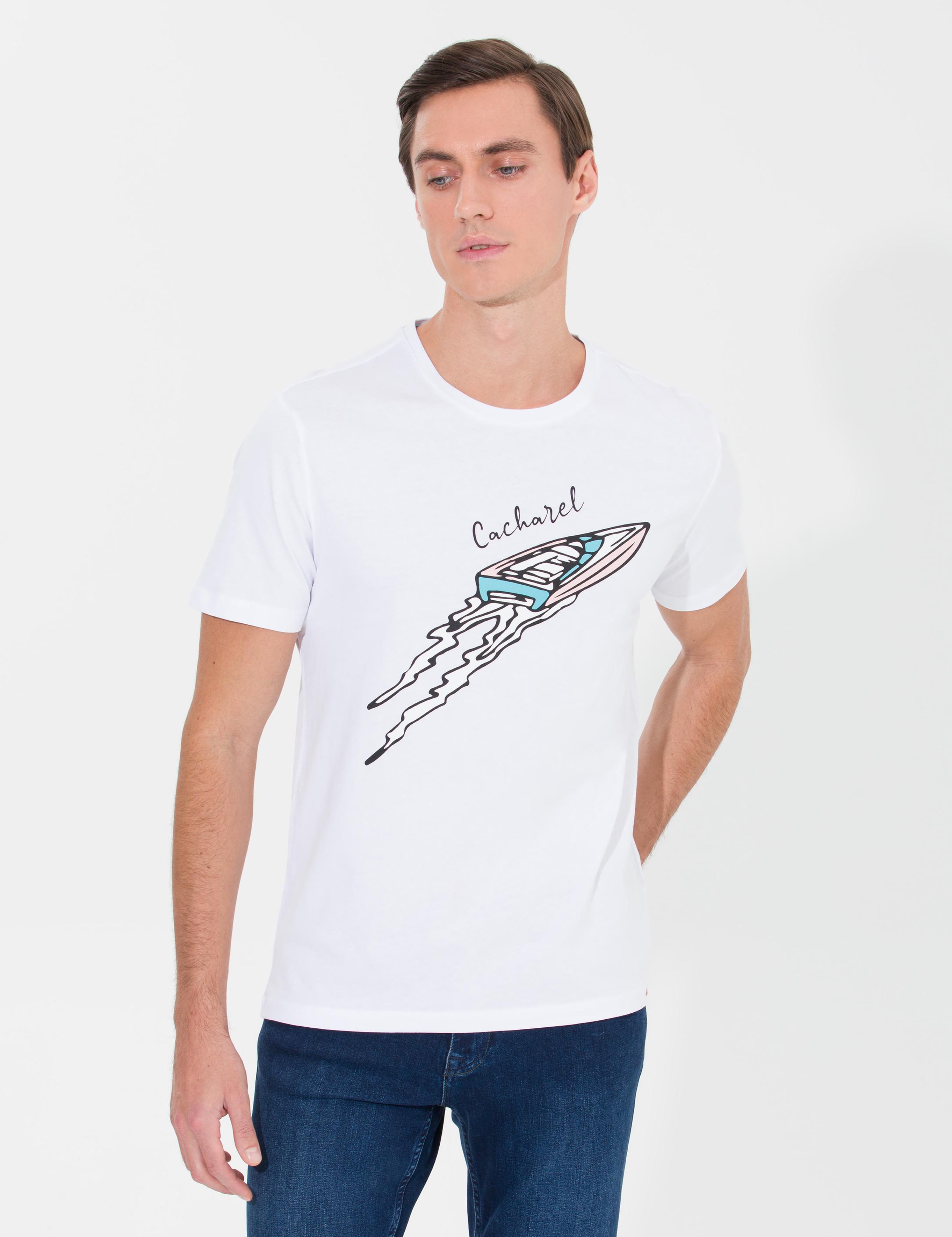Beyaz Bisiklet Yaka Slim Fit T-Shirt - 50266515002