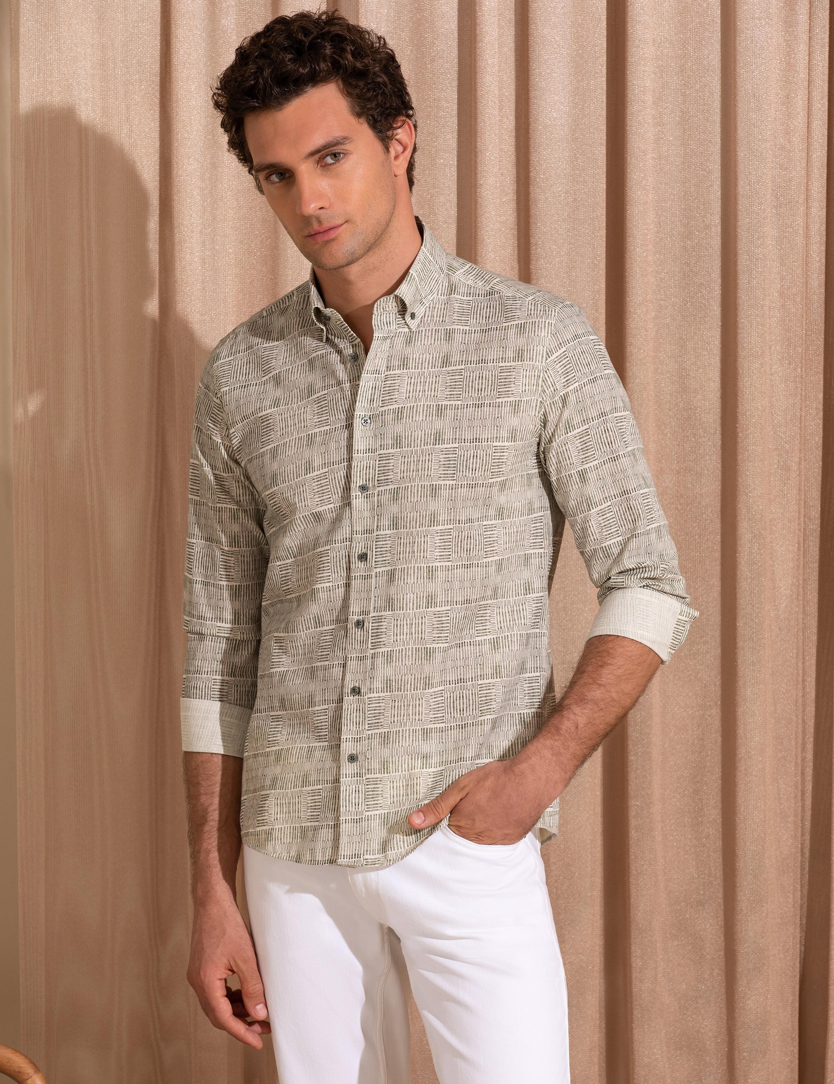 Haki Slim Fit Uzun Kollu Gömlek - 50265455059