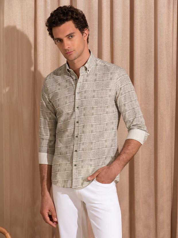 Haki Slim Fit Uzun Kollu Gömlek