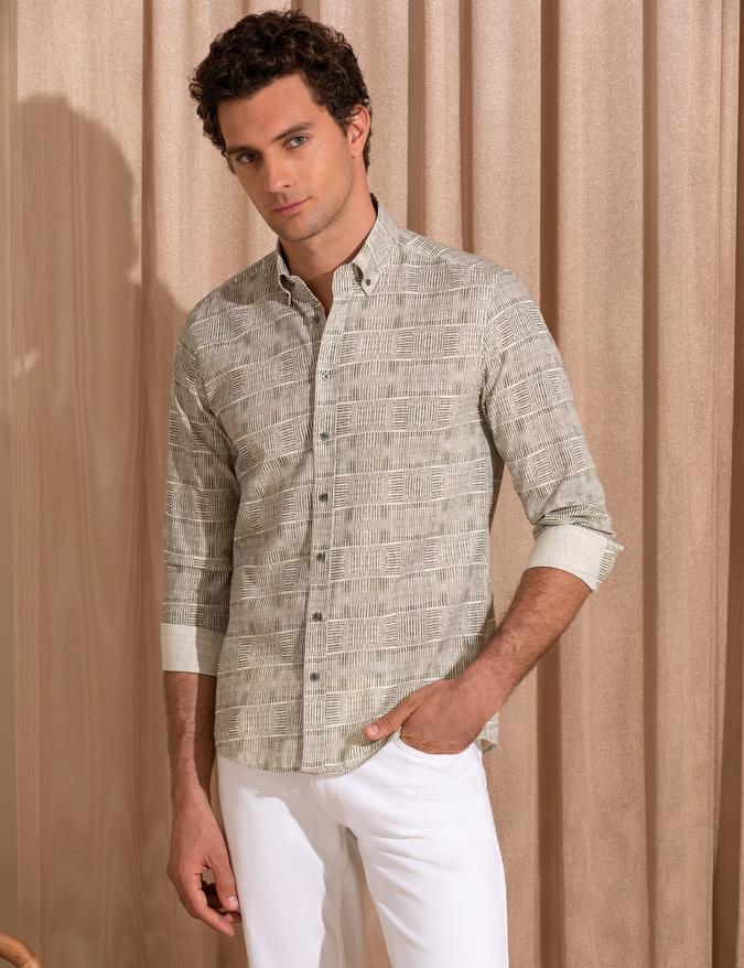 Haki Slim Fit Uzun Kollu Gömlek