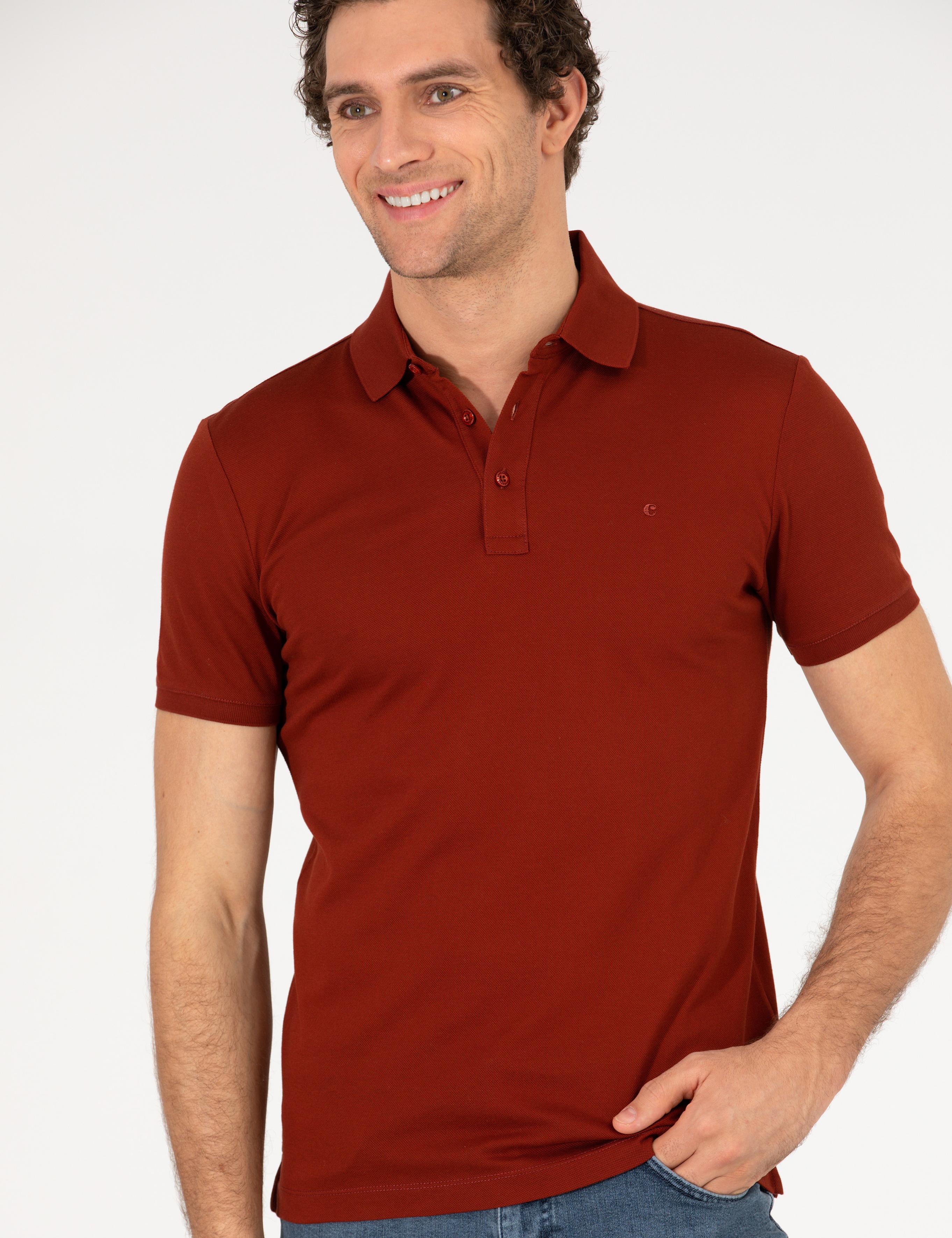 Kiremit Polo Yaka Slim Fit Basic Merserize T-shirt - 50265364056