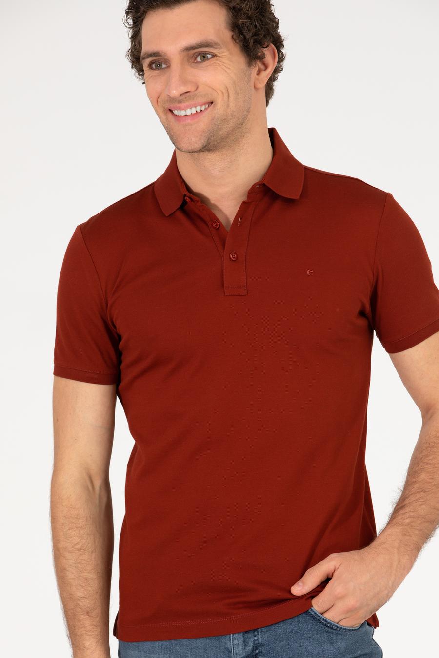 Kiremit Polo Yaka Slim Fit Basic Merserize T-shirt - 50265364056