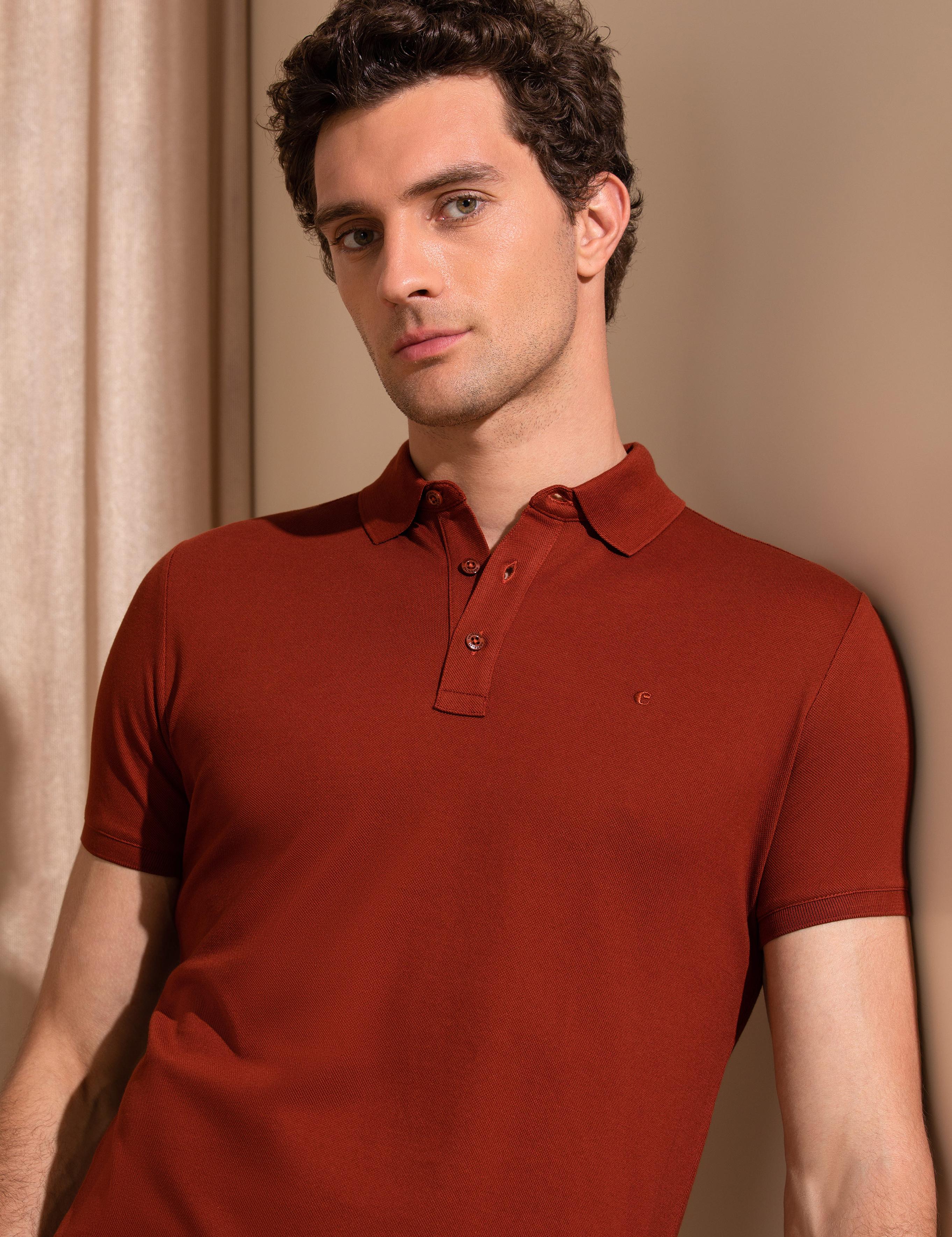 Kiremit Polo Yaka Slim Fit Basic Merserize T-shirt - 50265364056
