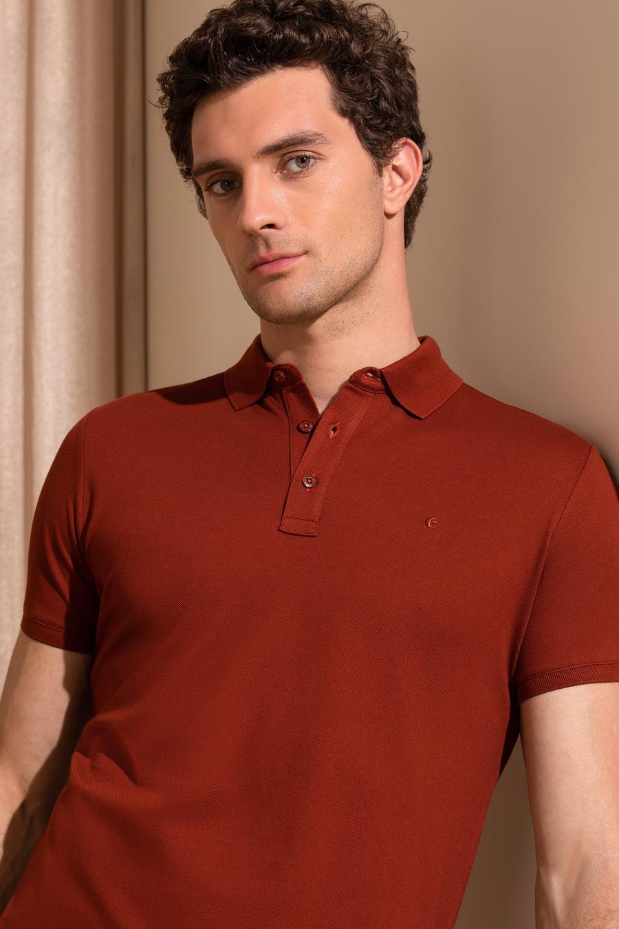 Kiremit Polo Yaka Slim Fit Basic Merserize T-shirt - 50265364056
