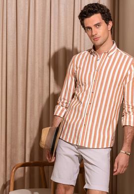 Kiremit Slim Fit Uzun Kollu Çizgili Gömlek