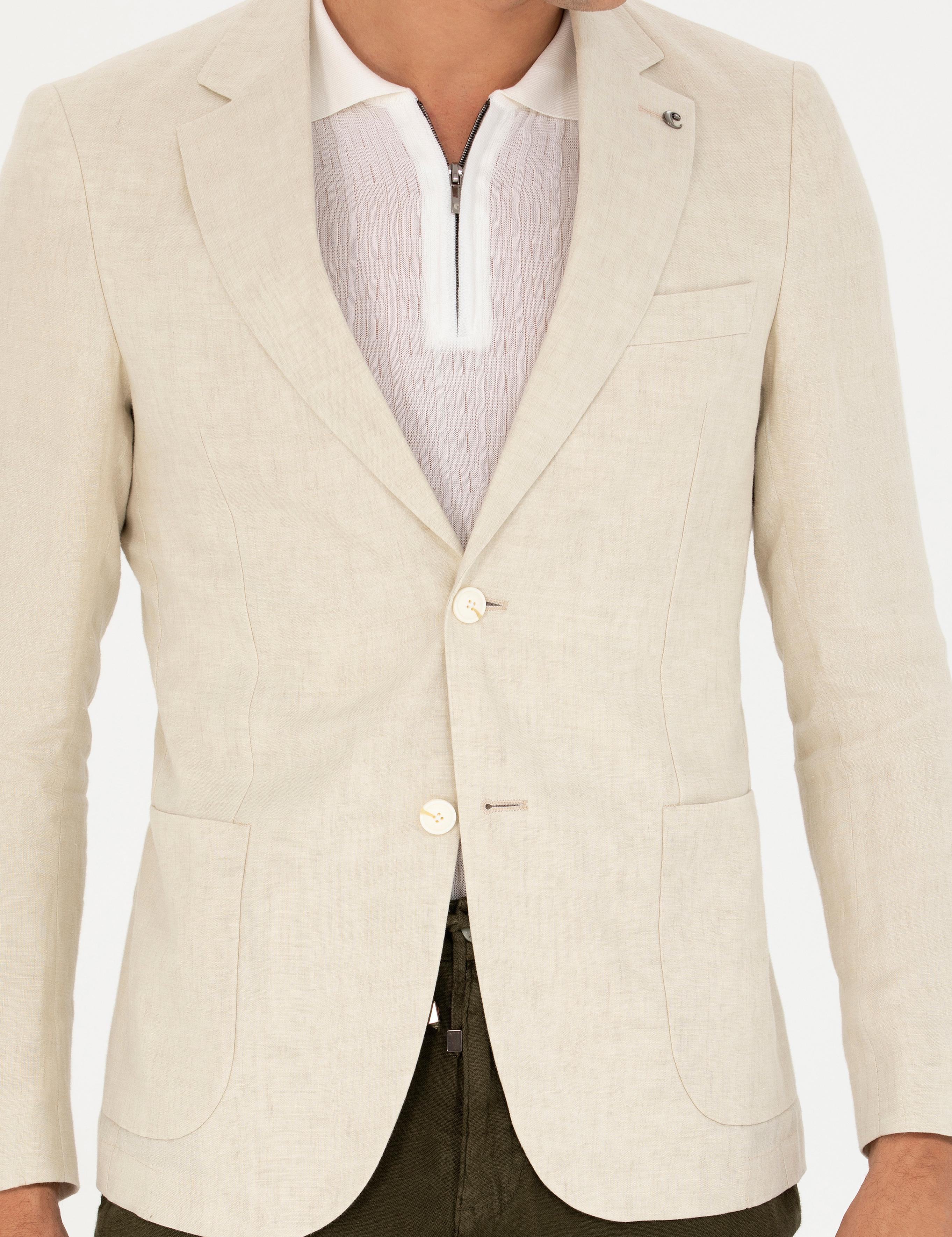 Bej Slim Fit %100 Keten Ceket - 50268891005