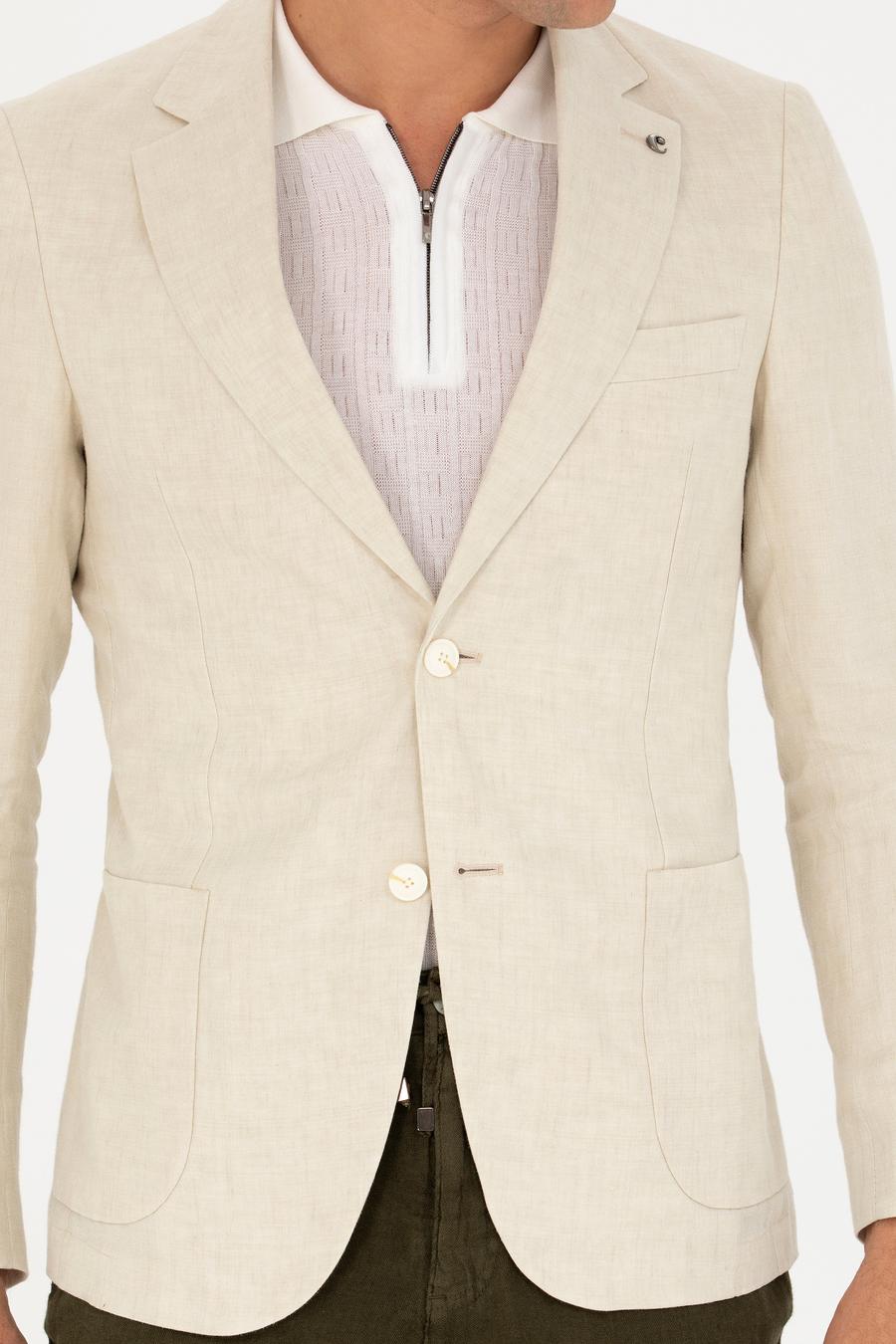 Bej Slim Fit %100 Keten Ceket - 50268891005