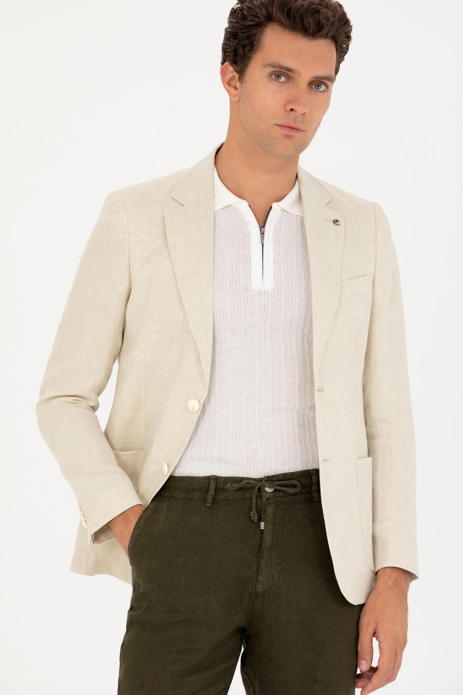 Bej Slim Fit %100 Keten Ceket - 50268891005