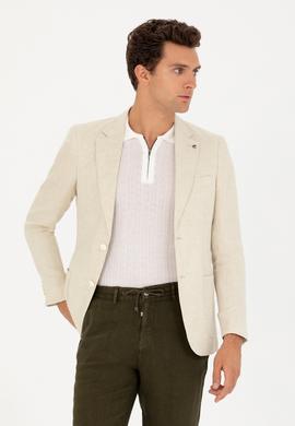 Bej Slim Fit %100 Keten Ceket