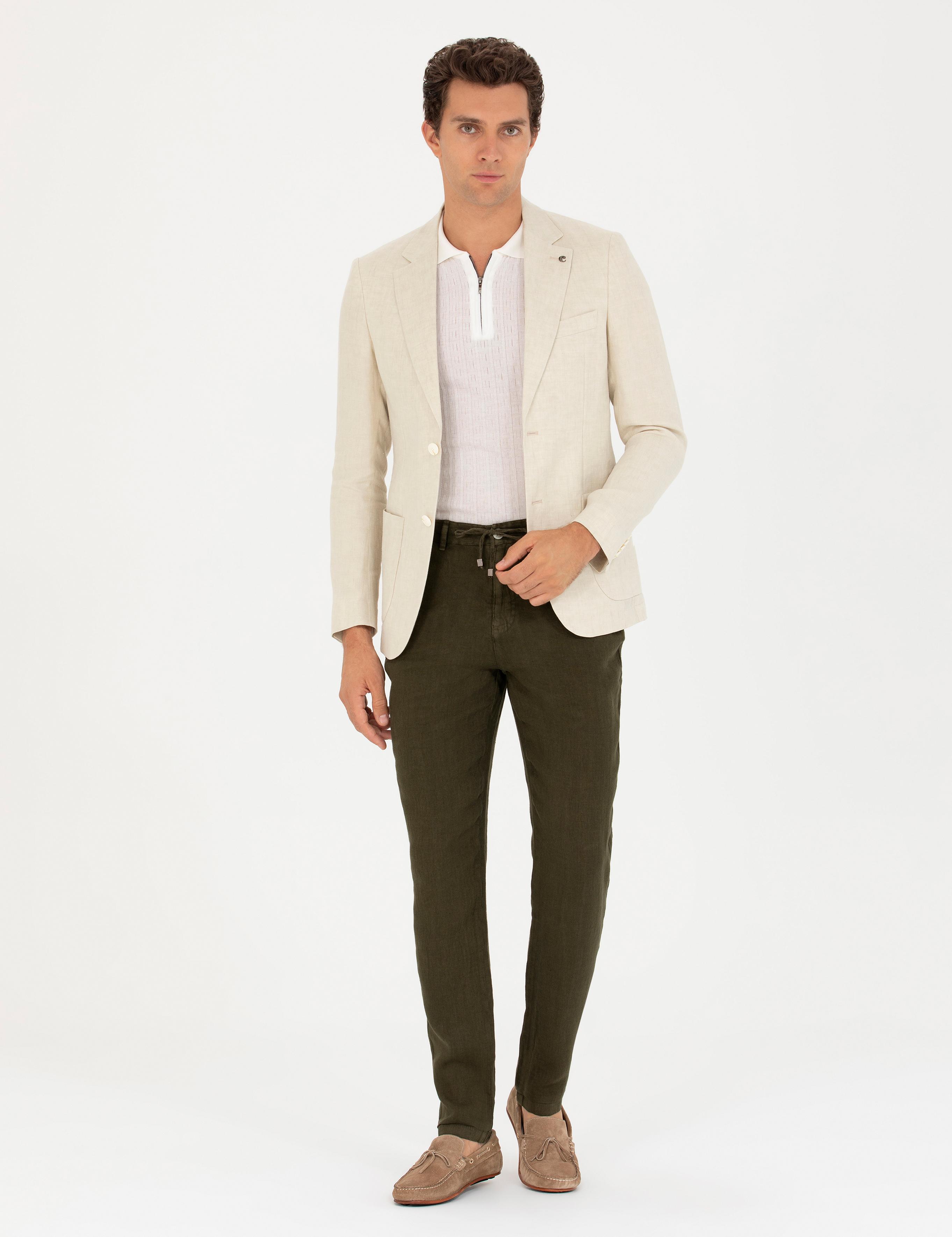 Bej Slim Fit %100 Keten Ceket - 50268891005