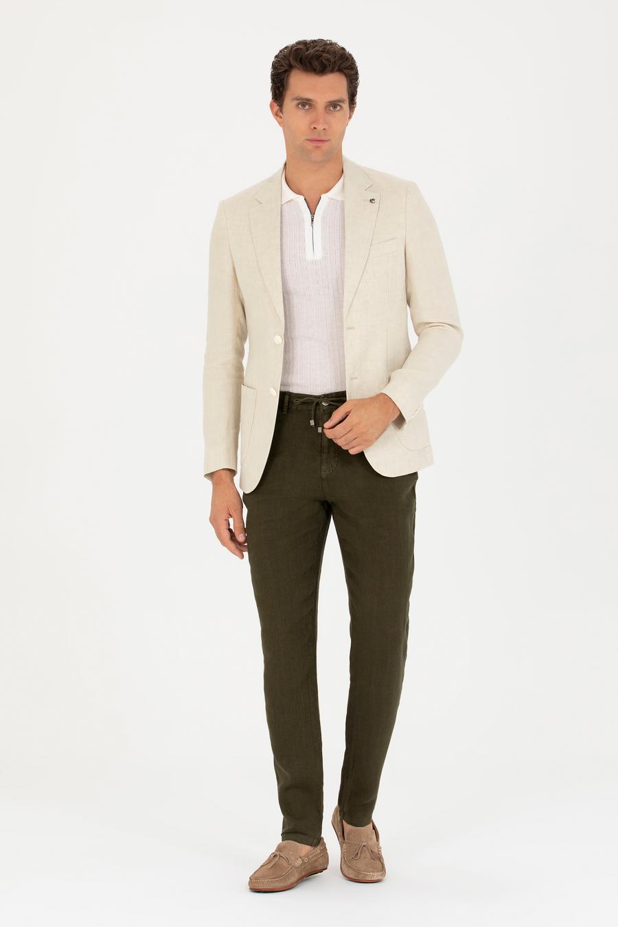 Bej Slim Fit %100 Keten Ceket - 50268891005
