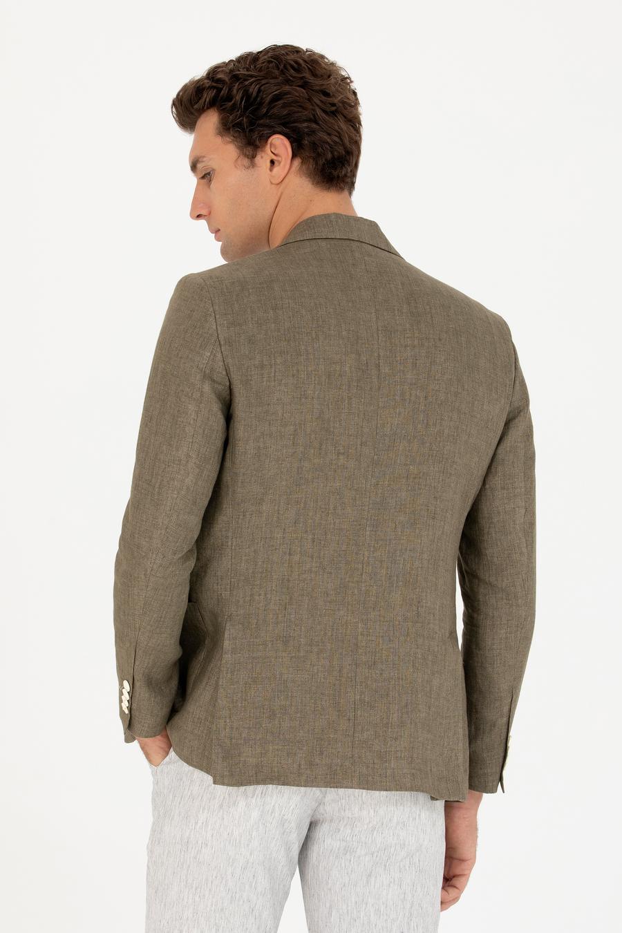 Haki Slim Fit %100 Keten Ceket - 50268891074