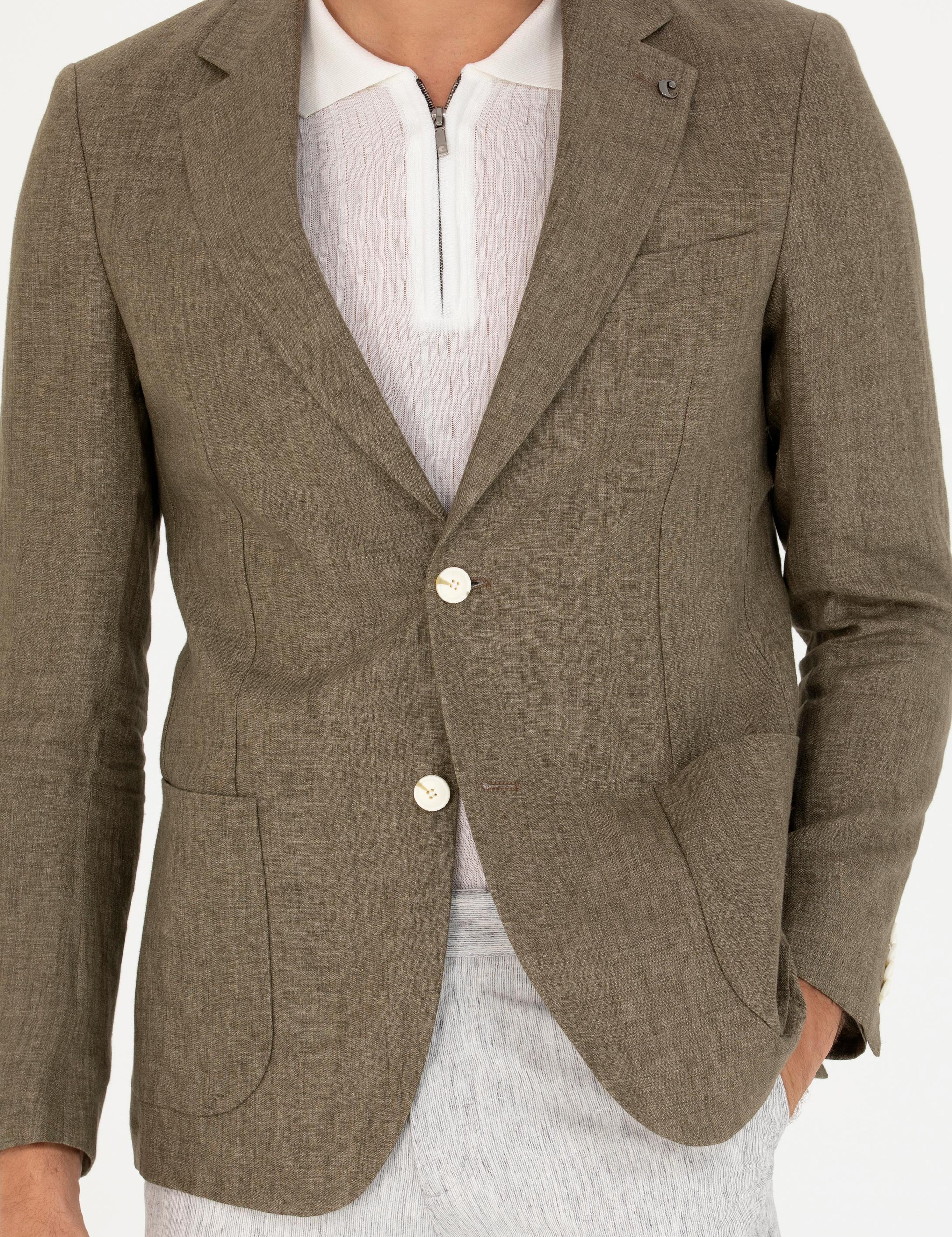 Haki Slim Fit %100 Keten Ceket - 50268891074