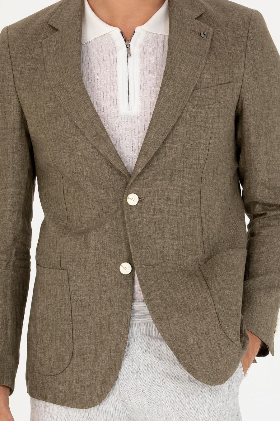 Haki Slim Fit %100 Keten Ceket - 50268891074
