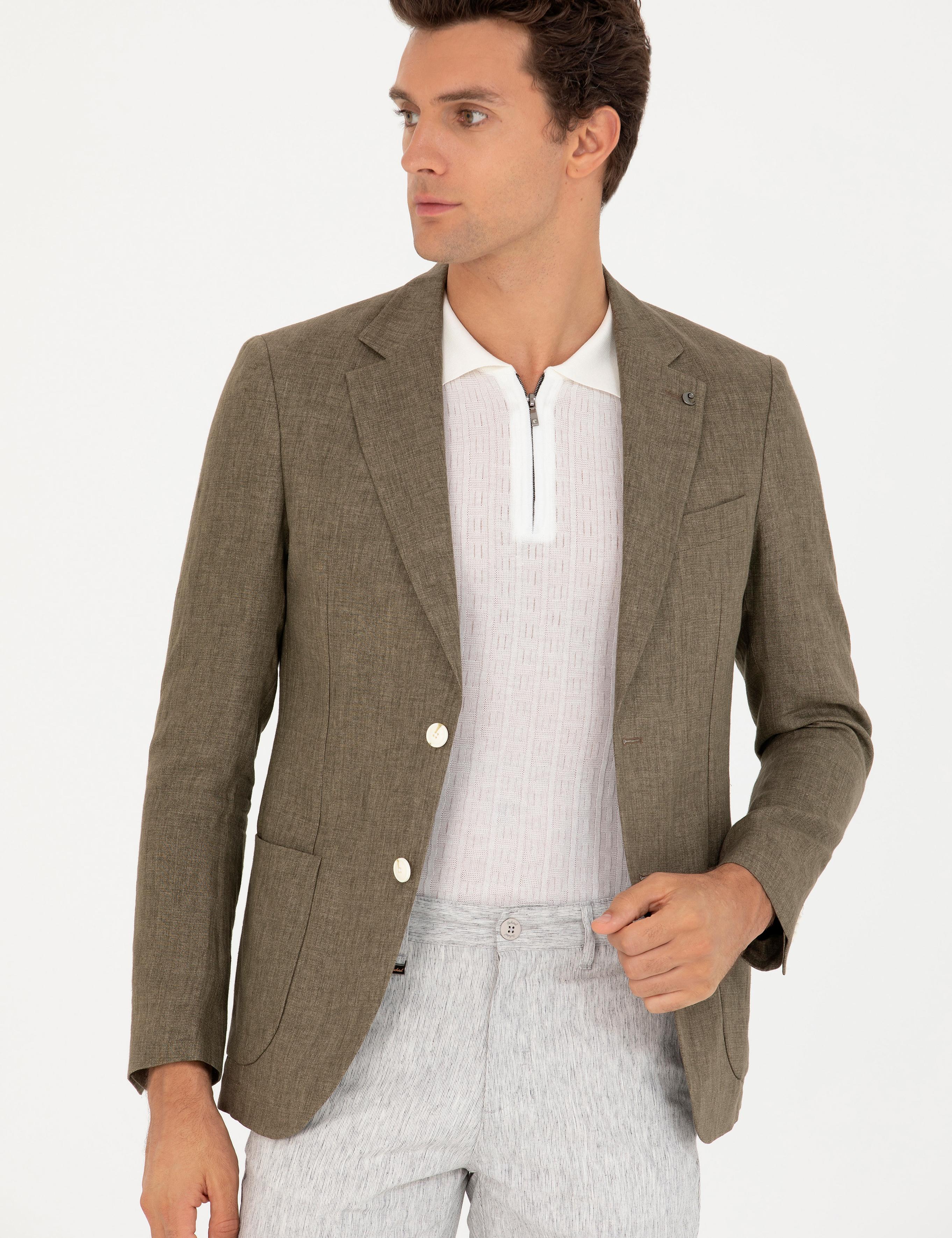 Haki Slim Fit %100 Keten Ceket - 50268891074