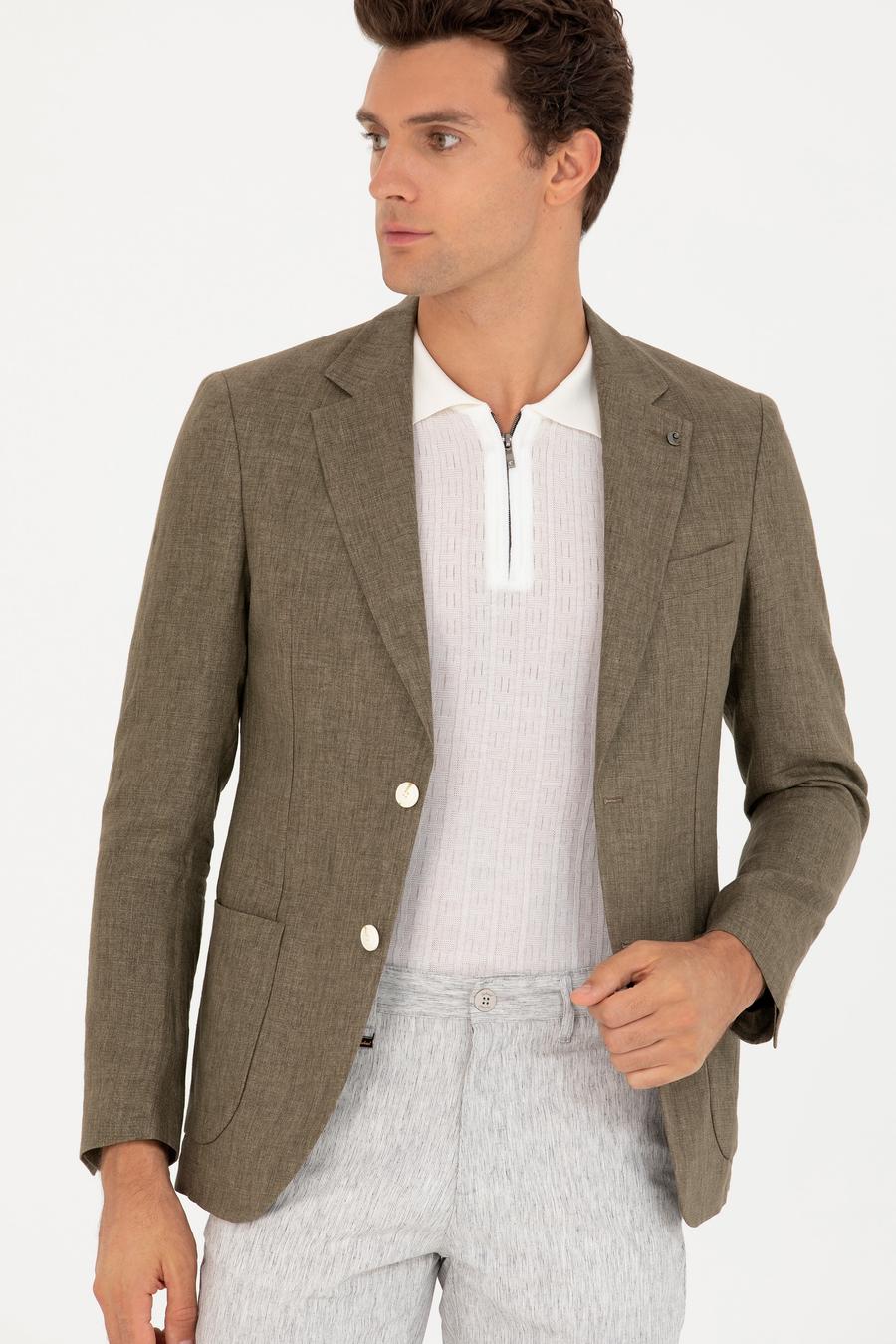 Haki Slim Fit %100 Keten Ceket - 50268891074