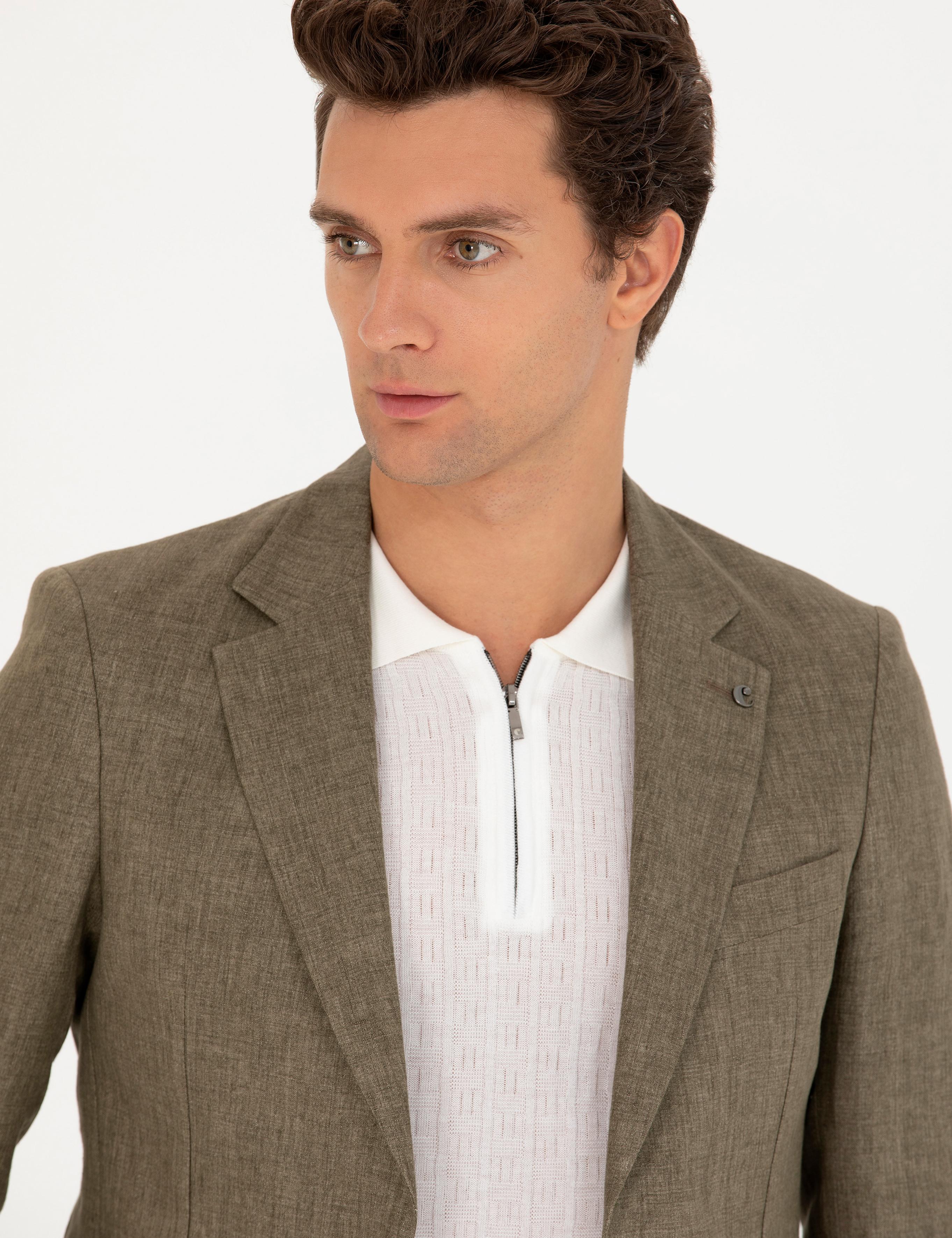 Haki Slim Fit %100 Keten Ceket - 50268891074