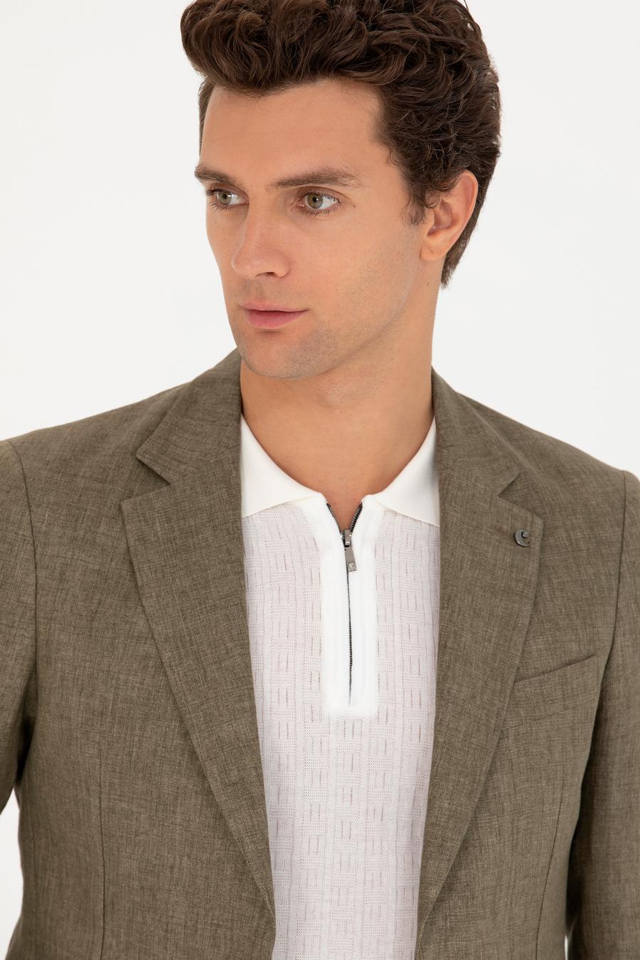 Haki Slim Fit %100 Keten Ceket - 50268891074