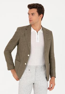 Haki Slim Fit %100 Keten Ceket