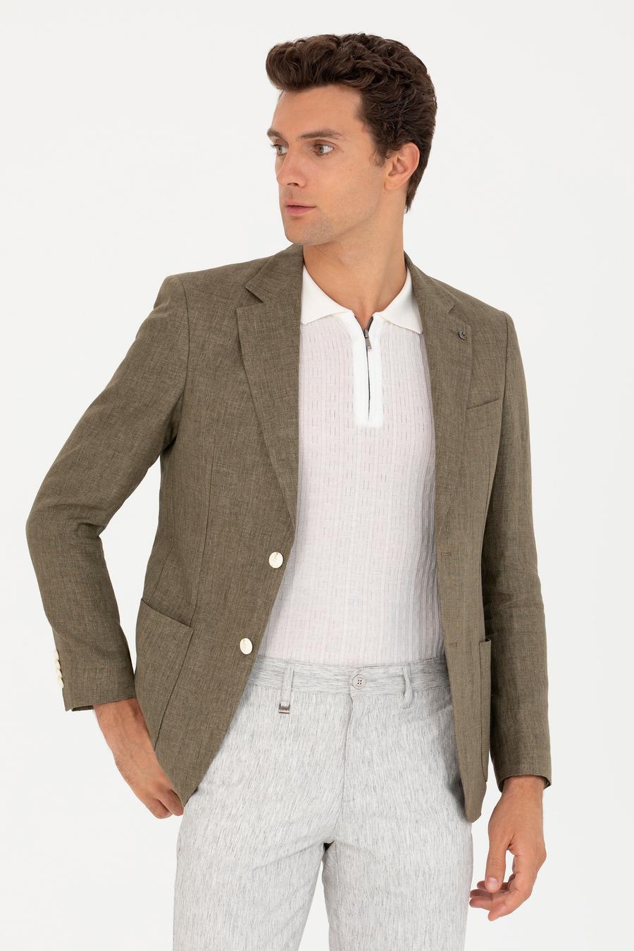 Haki Slim Fit %100 Keten Ceket - 50268891074