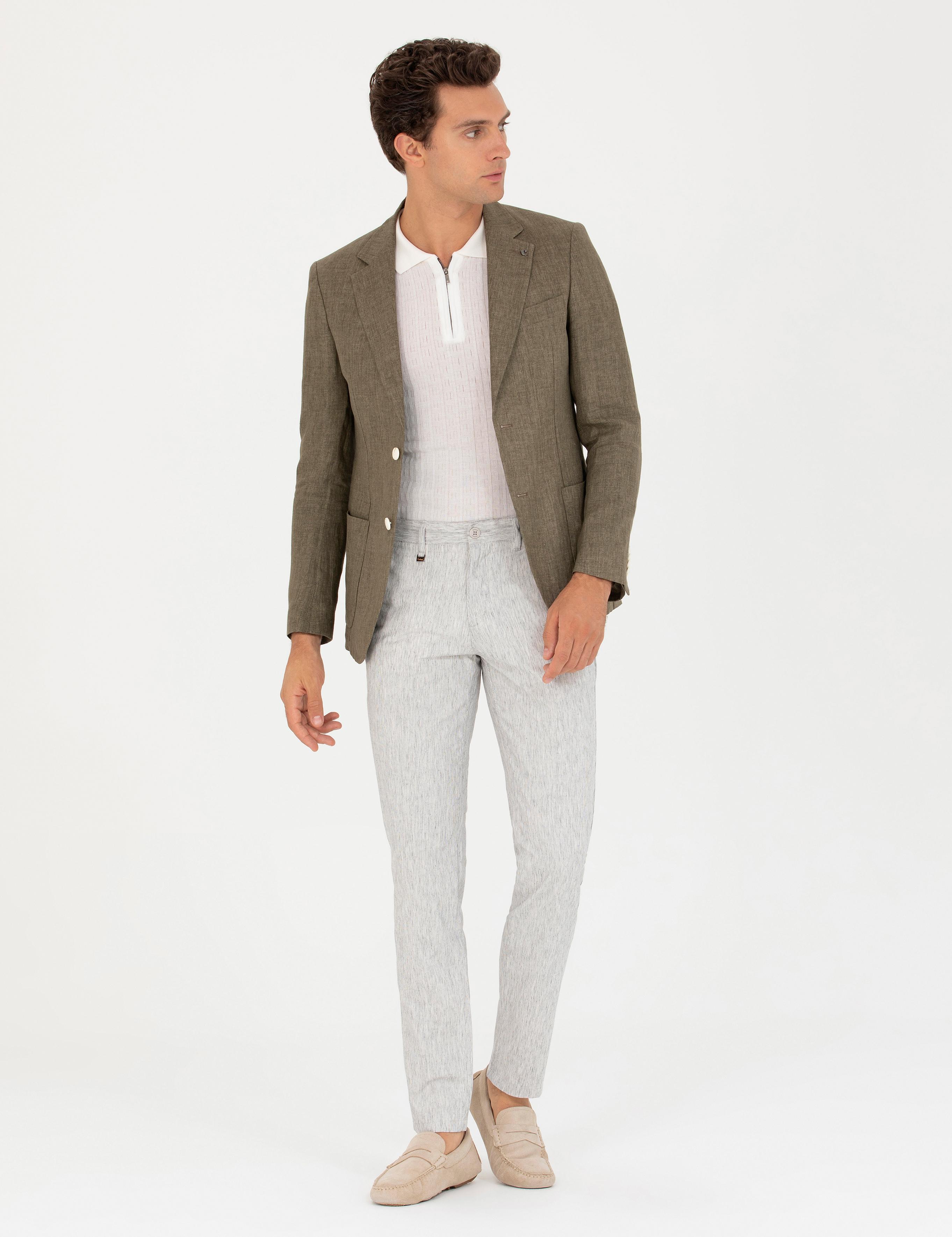 Haki Slim Fit %100 Keten Ceket - 50268891074