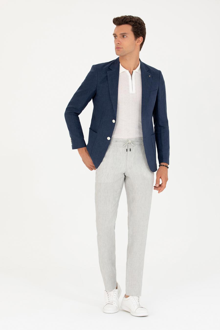Lacivert Slim Fit %100 Keten Ceket - 50268891152