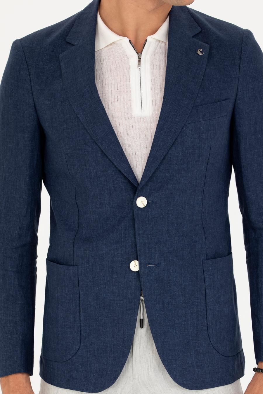 Lacivert Slim Fit %100 Keten Ceket - 50268891152