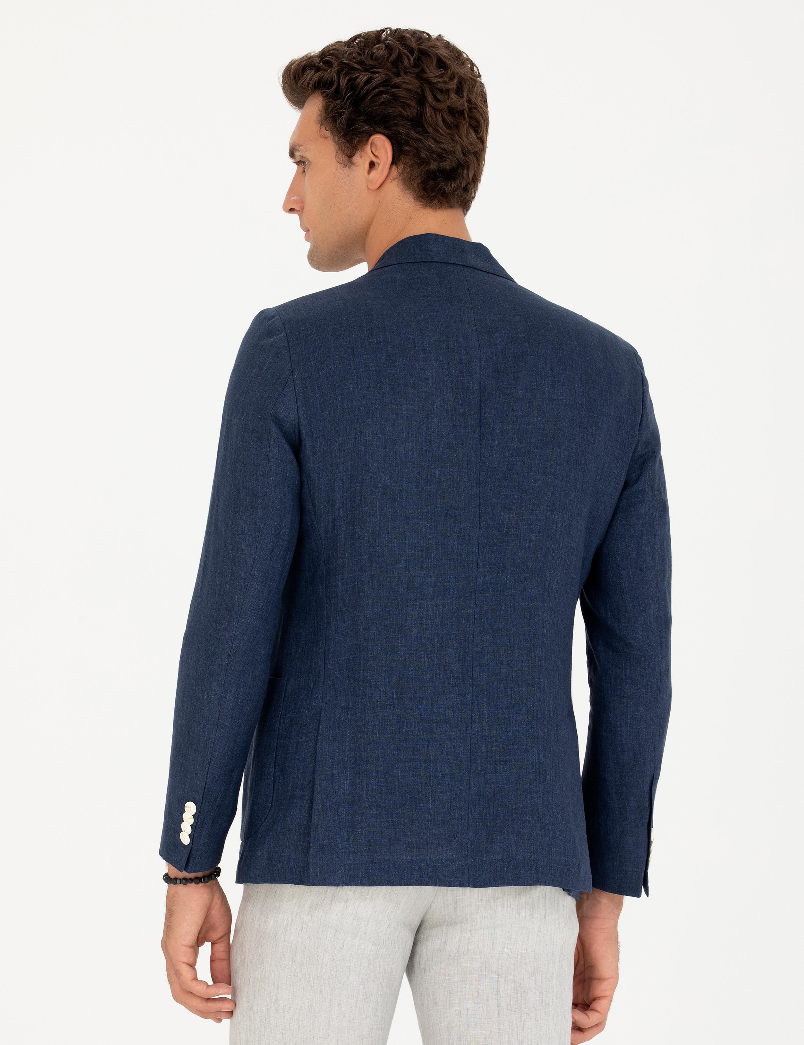Lacivert Slim Fit %100 Keten Ceket - 50268891152