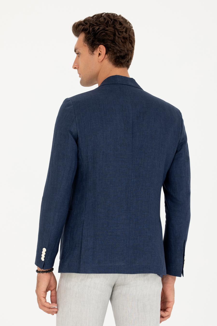 Lacivert Slim Fit %100 Keten Ceket - 50268891152