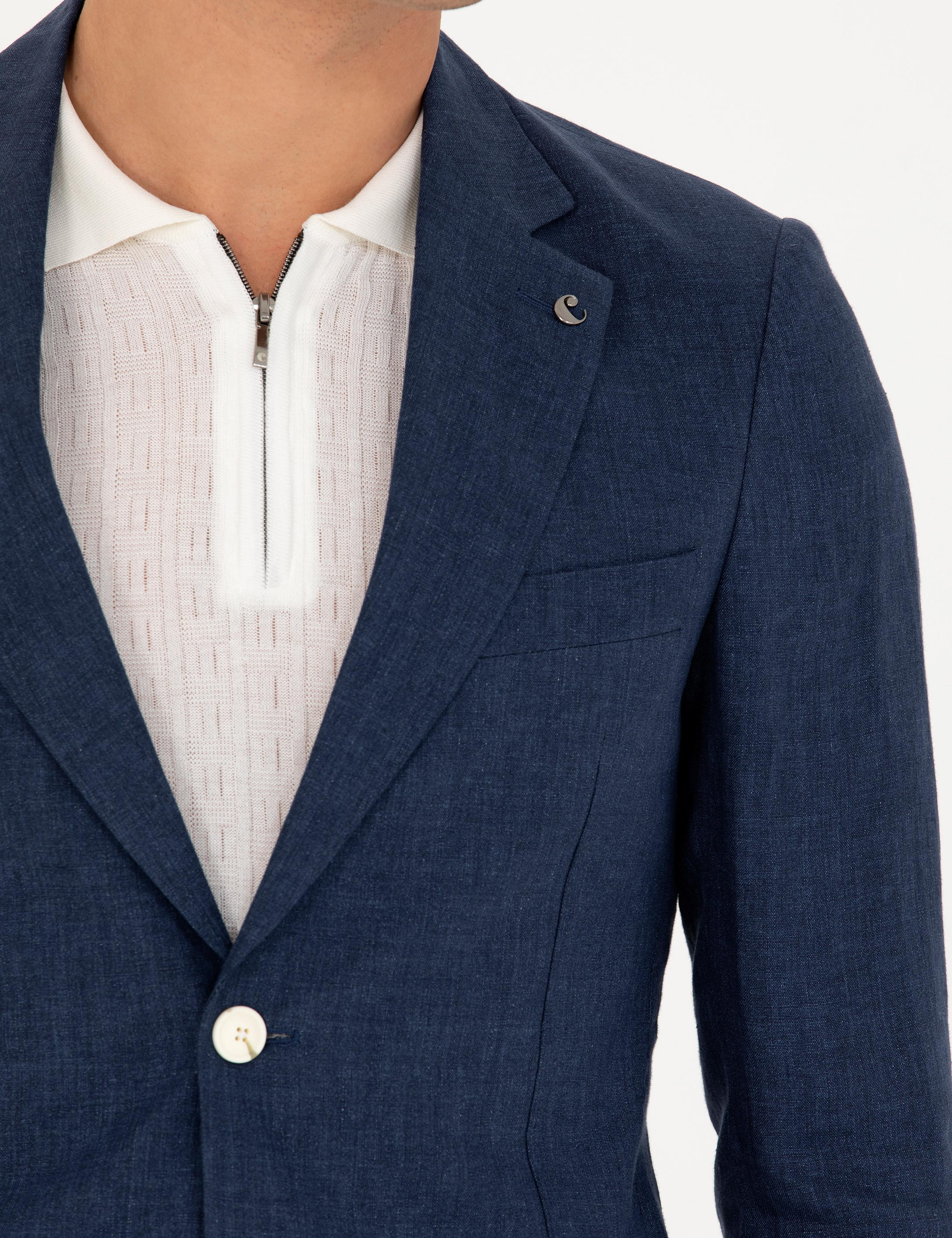 Lacivert Slim Fit %100 Keten Ceket - 50268891152